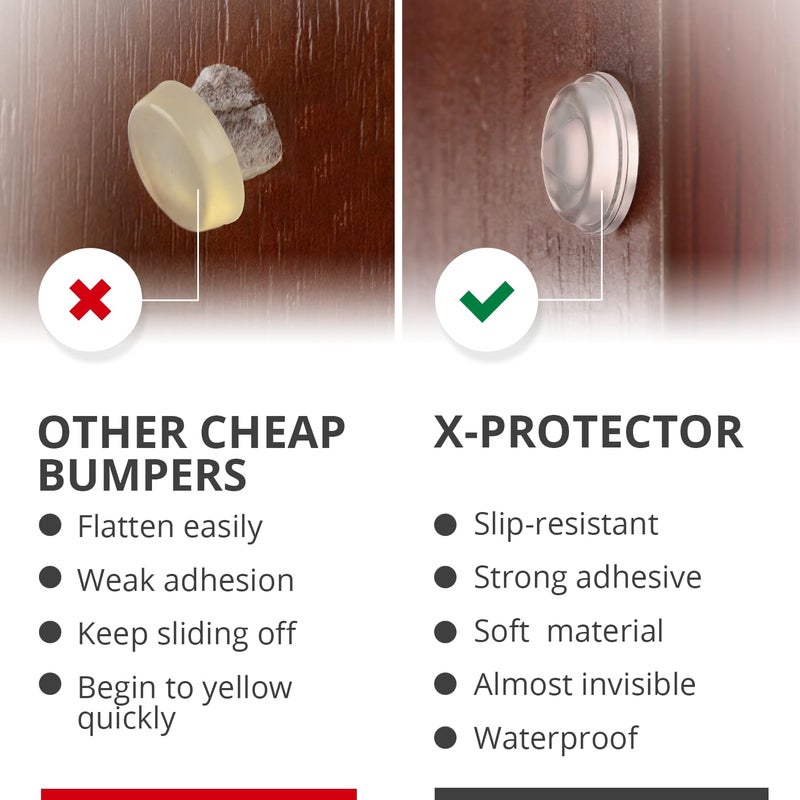 X-Protector Cabinet Door Bumpers 64 PCS – 1/2" Silicone Clear Bumpers – Ideal Cabinet Bumpers – Self-Adhesive Thick Door Silencer – Bumper Pads to Protect Glass & Other Surfaces! - Image 4